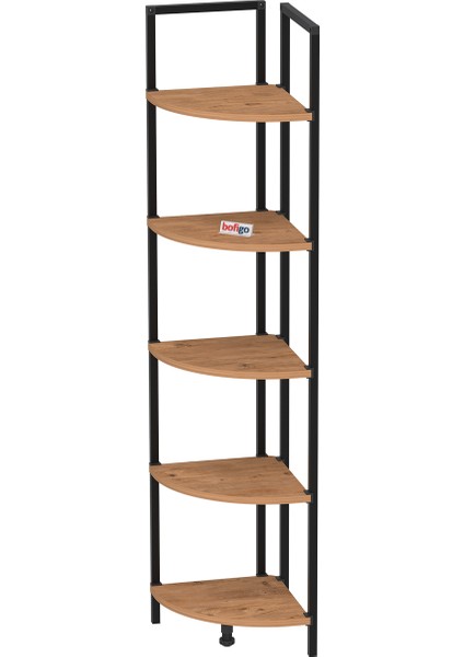 5 Raflı Metal Köşe Kitaplık Rafı Dekoratif Aksesuar Rafı Noyan Çam indirimleri