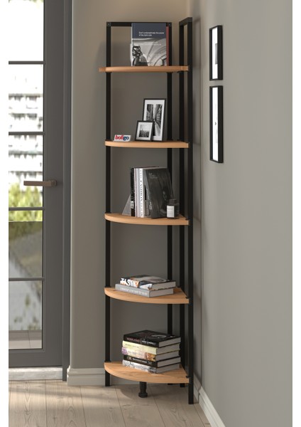 5 Raflı Metal Köşe Kitaplık Rafı Dekoratif Aksesuar Rafı Noyan Çam fiyatları