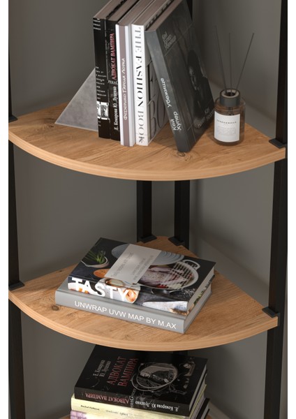 5 Raflı Metal Köşe Kitaplık Rafı Dekoratif Aksesuar Rafı Noyan Çam fırsatları