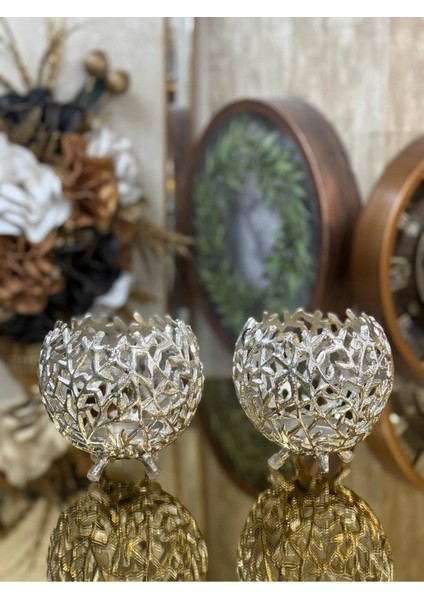 2'li Pirinç Gümüş Mumluk