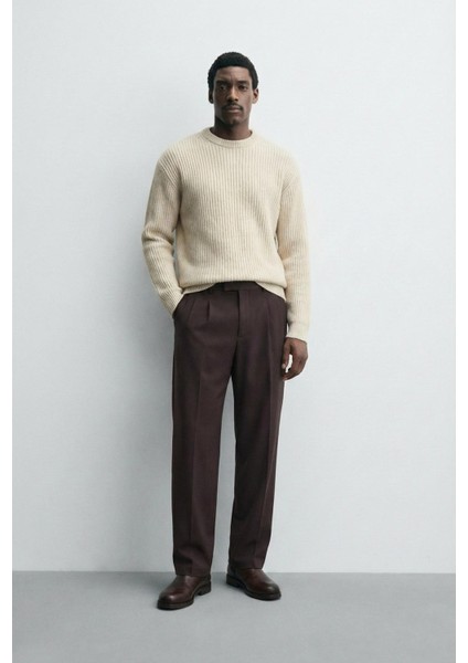 Erkek Baggy Fit Kumaş Pantolon Mürdüm