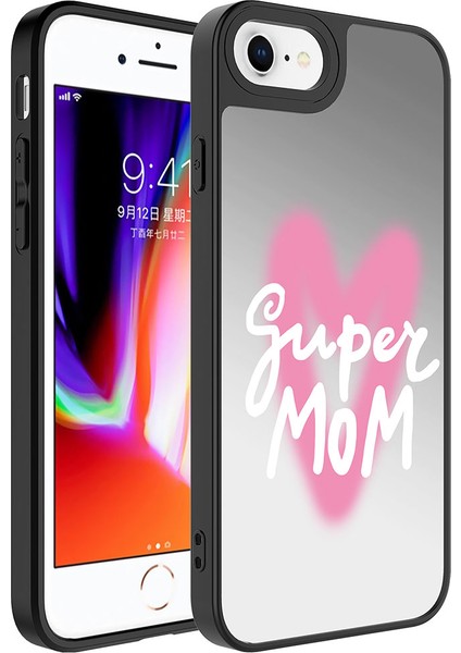 iPhone 8 Plus Uyumlu Aynalı Desenli Kamera Korumalı Parlak Snel Mirror Kapak-Süper Anne