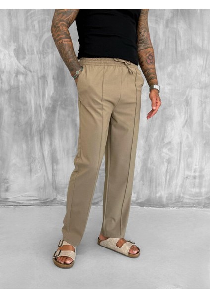 Erkek Beli Lastikli Baggy Pantolon Açık Kahve fiyatları
