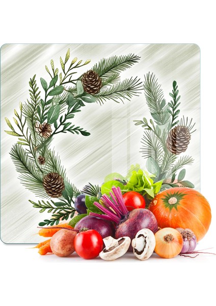 Cam Kesme Tahtası ve Sunumluk Kare Noel Yılbaşı Çelenk Desenli 30 x 30 cm
