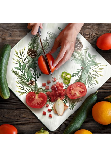 Cam Kesme Tahtası ve Sunumluk Kare Noel Yılbaşı Çelenk Desenli 30 x 30 cm fırsatları