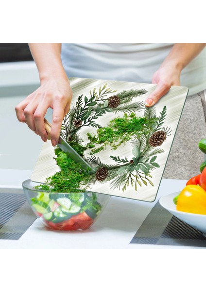 Cam Kesme Tahtası ve Sunumluk Kare Noel Yılbaşı Çelenk Desenli 30 x 30 cm indirimleri