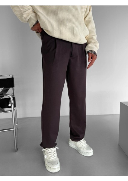 Erkek Baggy Fit Beli Lastikli Rahat Pantolon Mürdüm