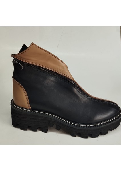 Kadın Hakiki Deri Siyah-Ten Garnili Eva Taban Bot