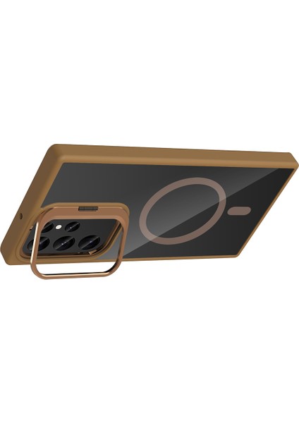 Galaxy S23 Ultra Kılıf Standlı ve Kamera Lens Hediyeli M-Safe Şarj Özellikli Snel Etro Kapak - Pembe fırsatları