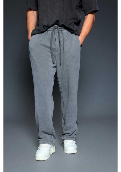 Erkek Baggy Fit Yıkamalı Jogger Pantolon Füme
