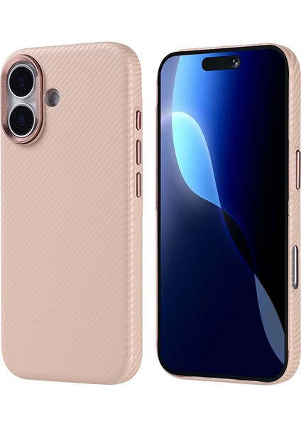 iPhone 17 Kılıf M-Safe Şarj Özellikli Karbon Fiber Görünümlü Snel Nekst Kapak - Bej