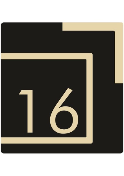 Daire Kapı Numarası Kare Siyah - Gold Aynalı Pleksi No:16