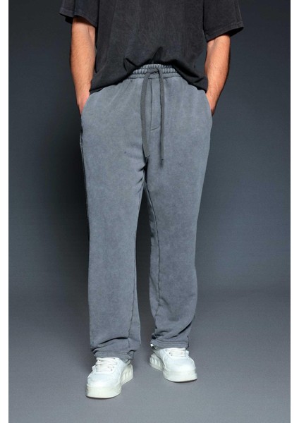 Erkek Baggy Fit Yıkamalı Jogger Pantolon Füme modelleri
