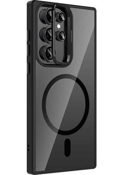 Galaxy S24 Ultra Kılıf Standlı ve Kamera Lens Hediyeli M-Safe Şarj Özellikli Snel Etro Kapak - Laciv