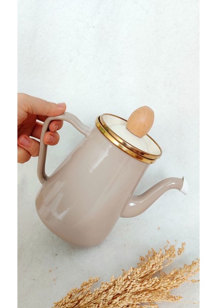 Cappuccino Bej Emaye Ibrik 950 ml Bitki Kahve Demliği Emaye Demlik