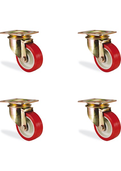Ağır Yük Tekeri, Rulmanlı Teker, Poliüretan Teker, 4 Adet, 55 mm Çap