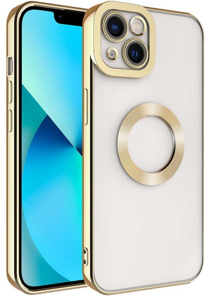 iPhone 14 Plus Uyumlu Kamera Korumalı Logo Gösteren Snel Omega Kapak-Gold