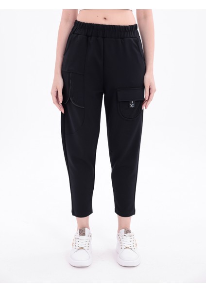 Fermuar Detaylı File Cepli Beli Lastikli Bilek Boy Spor Pantolon