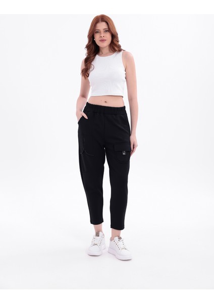 Fermuar Detaylı File Cepli Beli Lastikli Bilek Boy Spor Pantolon