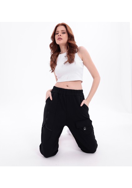 Fermuar Detaylı File Cepli Beli Lastikli Bilek Boy Spor Pantolon