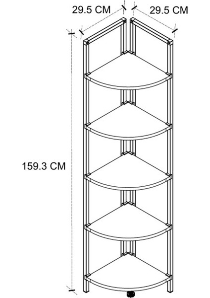 5 Raflı Metal Köşe Kitaplık Rafı Dekoratif Aksesuar Rafı Noyan Çam