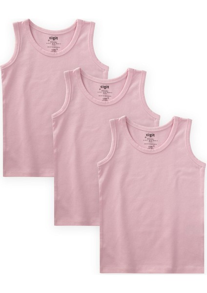 Üçlü Geniş Askılı Atlet Set 2-9 Yaş Şeker Pembe