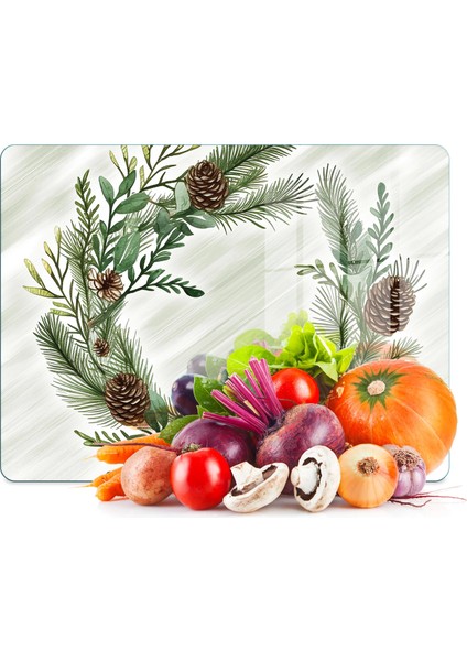 Cam Kesme Tahtası ve Sunumluk Noel Yılbaşı Çelenk Desenli 20 x 30 cm