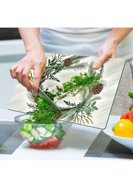 Cam Kesme Tahtası ve Sunumluk Noel Yılbaşı Çelenk Desenli 20 x 30 cm indirimleri