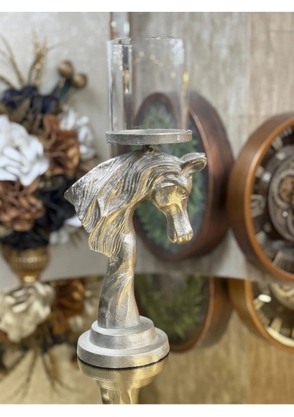 At Figürlü Pirinç Şamdan-Mumluk 50 cm