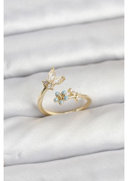 Pirinç Gold Renk Kelebek Model Kadın Yüzük