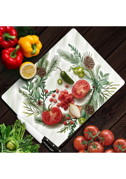Cam Kesme Tahtası ve Sunumluk Noel Yılbaşı Çelenk Desenli 30 x 40 cm fiyatları