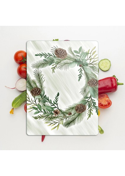Cam Kesme Tahtası ve Sunumluk Noel Yılbaşı Çelenk Desenli 30 x 40 cm modelleri