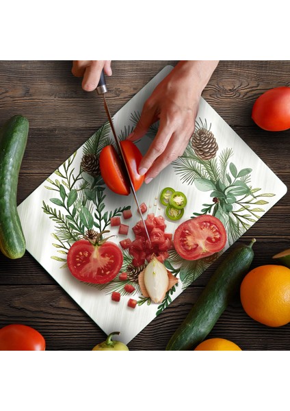 Cam Kesme Tahtası ve Sunumluk Noel Yılbaşı Çelenk Desenli 30 x 40 cm fırsatları