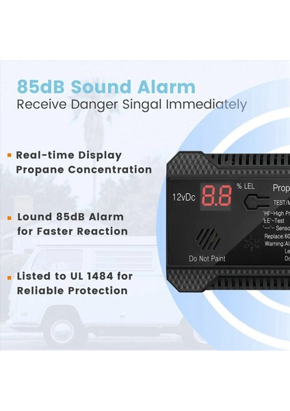 2x Propan Dedektörü 12V Lpg Doğal Gaz Sensörü Sızıntı Alarmı 85DB Siren Araba Rv Ev Dijital Propan Test Cihazı (Siyah) (Yurt Dışından) fırsatları