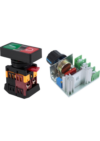 1 Pcs Ac 220V Sarı Işık Açma Başlangıç Durdur Ana Push Düğme Anahtarı 1 No 1 Nc ve 1 Pcs Voltaj Kontrolör Regülatörü Hız Dimmer Scr 2000W Ac 220V (Yurt Dışından)