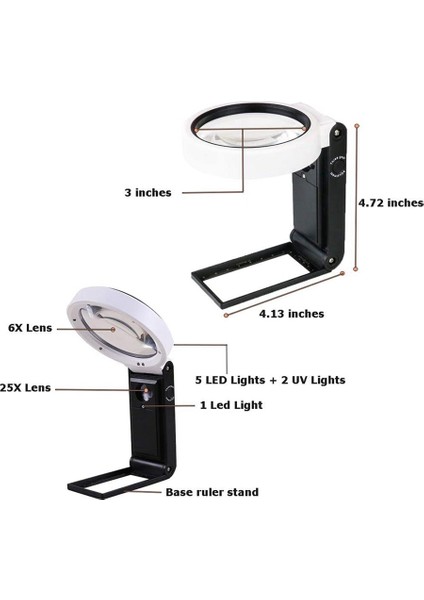 2x Büyüteçli Işık ve Stand Eller Serbest Elle Taşınır 6x 25X LED Işıklı Ayarlanabilir Katlanır Büyüteç (Yurt Dışından) modelleri