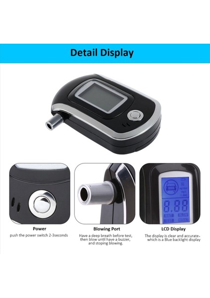 LCD Ekranlı 20 Ağızlıklı Profesyonel Dijital Nefes Breathalyzer ile AT6000 Alkol Test Cihazı (Yurt Dışından) modelleri