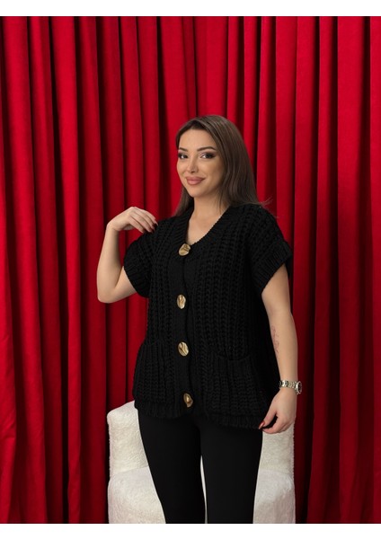 Örgülü Önü Düğmeli Oversize Kolsuz Triko Yelek fırsatları