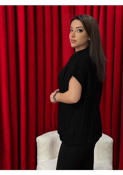 Örgülü Önü Düğmeli Oversize Kolsuz Triko Yelek indirimleri