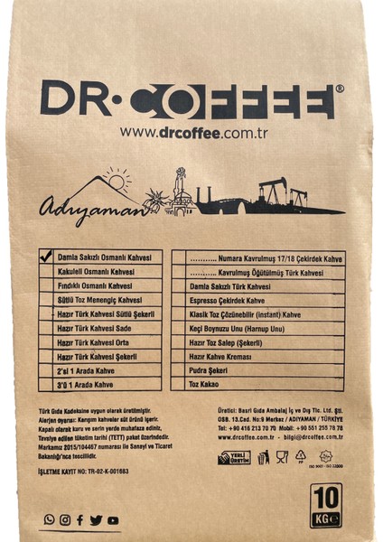 Dr Coffe Drcoffee Osmanlı Kahvesi Torba 10 Kg.