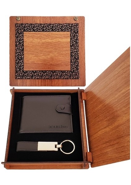 Deri Ahşap Kutulu Cüzdan ve Anahtarlık Set