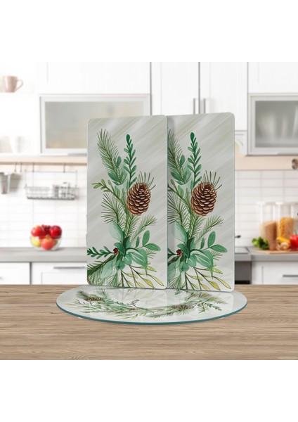 Cam Sunum Servis Tabağı 3'lü Yuvarlak Set Noel Yılbaşı Çelenk Desenli fiyatları