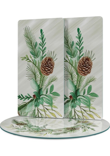 Cam Sunum Servis Tabağı 3'lü Yuvarlak Set Noel Yılbaşı Çelenk Desenli modelleri