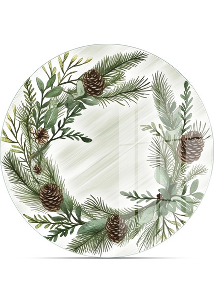 Cam Sunum Servis Tabağı 3'lü Yuvarlak Set Noel Yılbaşı Çelenk Desenli fırsatları