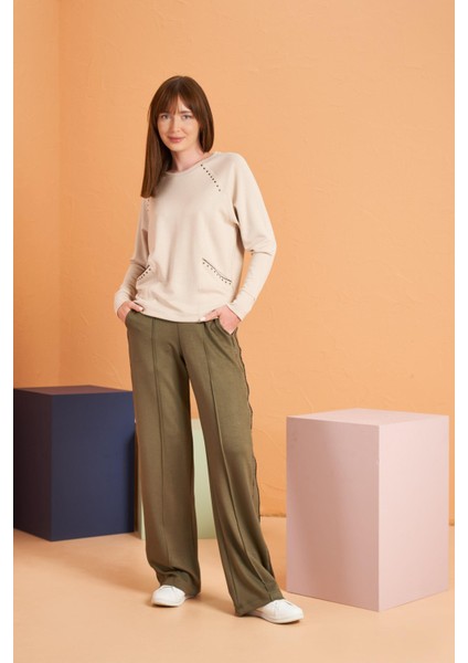 Kadın Uzun Kollu Sweatshirt Bol Paça Spor Eşofman Takım