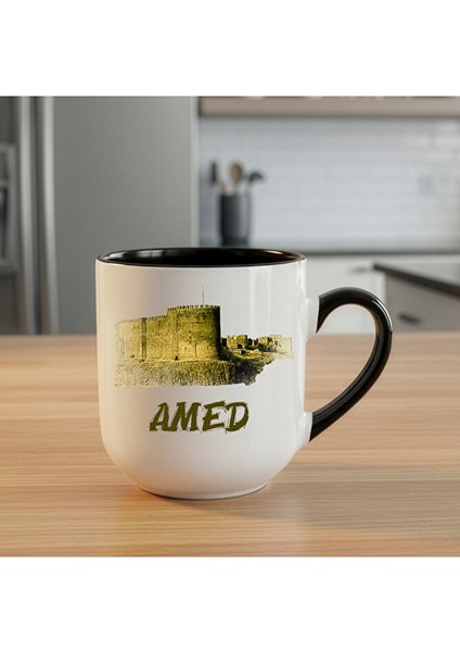 Amed Surları Tasarımlı Elite Siyah Oval Kupa Bardak - Amed Surları Elite Kupası