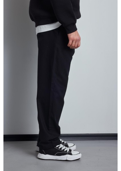 Erkek Beli Lastikli Desenli Baggy Pantolon Siyah fırsatları