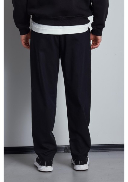 Erkek Beli Lastikli Desenli Baggy Pantolon Siyah indirimleri