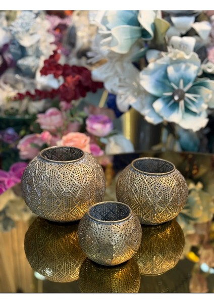 3'lü Telkari Eskitme Gold Mumluk