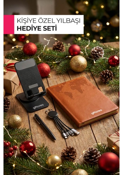 Kişiye Özel 2026 Ajanda Seti – Işıklı Kalem, Metal Stand, USB Çoklayıcı Kablo